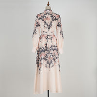 Women Flower Pattern Lantern Sleeve Shirt Long Skirt Two Piece Set