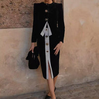 Spring Summer Women Casual round Neck Long Sleeve Blazer Skirt Two Piece Sets