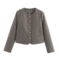 Houndstooth Jacket Coat Women High Waist Skirt Two Piece Set