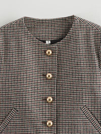 Houndstooth Jacket Coat Women High Waist Skirt Two Piece Set