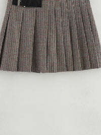 Houndstooth Jacket Coat Women High Waist Skirt Two Piece Set