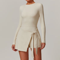 Faux Two Piece Anti Exposure Tight Sports Dress Sexy Slit Strap U Shaped Beauty Back Tennis Dress