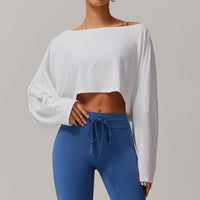 Fitness Sports Long-Sleeved Top Women off Shoulder Batwing Sleeve Outer Wear Casual Long Sleeves Yoga Clothes Blouse