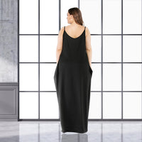 Plus Size Summer Women Clothing Solid Color Loose Double Pocket Strap Maxi Dress