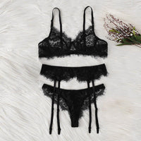 New Sexy Lace Bra Panties Garter Bikini Three-Piece Set Three-Piece Set