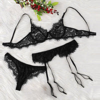 New Sexy Lace Bra Panties Garter Bikini Three-Piece Set Three-Piece Set