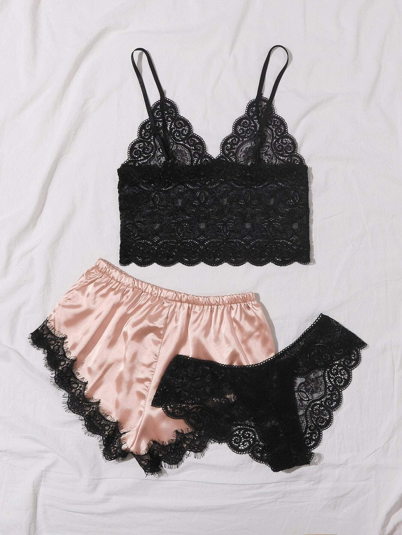 Sexy Lingerie Home Nightdress Sexy Lace Sling Pajamas Three-Piece Set