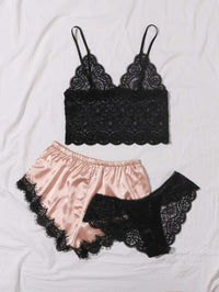 Sexy Lingerie Home Nightdress Sexy Lace Sling Pajamas Three-Piece Set