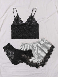 Sexy Lingerie Home Nightdress Sexy Lace Sling Pajamas Three-Piece Set
