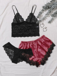 Sexy Lingerie Home Nightdress Sexy Lace Sling Pajamas Three-Piece Set