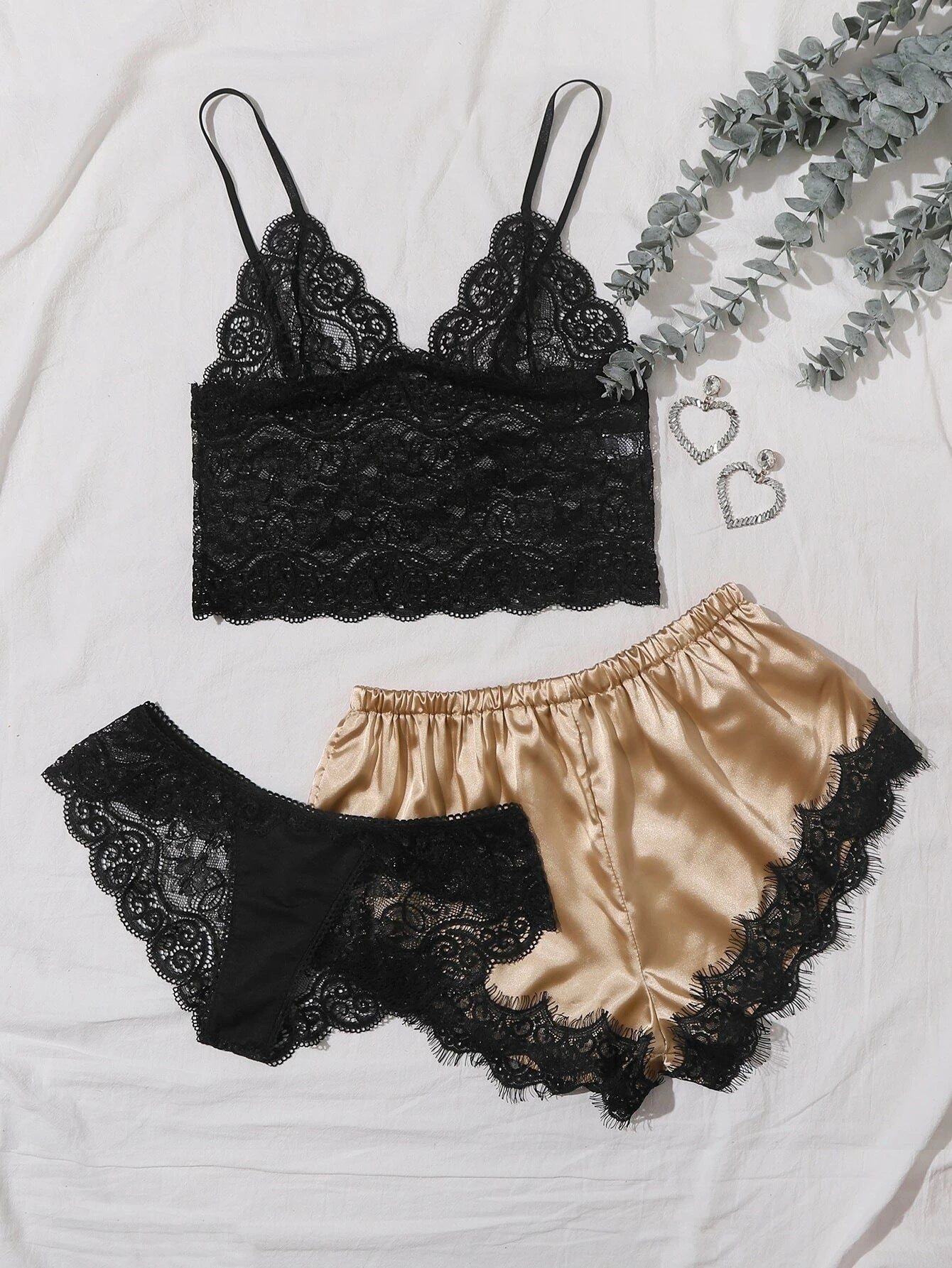 Sexy Lingerie Home Nightdress Sexy Lace Sling Pajamas Three-Piece Set