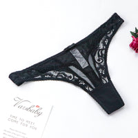 Sexy Lace T Back Women Transparent Cutout Women T-Shaped Panties Underwear Women Seduction Low Waist Black Tie