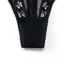 Sexy Lace T Back Women Transparent Cutout Women T-Shaped Panties Underwear Women Seduction Low Waist Black Tie