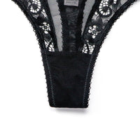 Sexy Lace T Back Women Transparent Cutout Women T-Shaped Panties Underwear Women Seduction Low Waist Black Tie