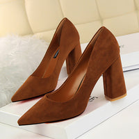 Simple Thick Heel High Heel Suede Shallow Mouth Pointed Toe Business Office Skinny Women Shoes High Heels Pumps