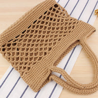 Solid Color Cotton Thread Hand Crocheting Woven Bag Trendy Women Mori Portable Vacation Beach Straw Bag