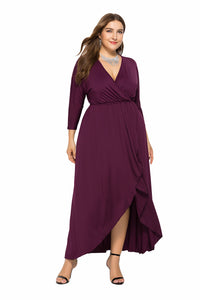 Plus Size Autumn Winter Standard Size Sexy V-neck Batwing Sleeve Large Swing Sheath Solid Color Dress