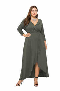 Plus Size Autumn Winter Standard Size Sexy V-neck Batwing Sleeve Large Swing Sheath Solid Color Dress