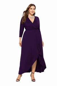 Plus Size Autumn Winter Standard Size Sexy V-neck Batwing Sleeve Large Swing Sheath Solid Color Dress