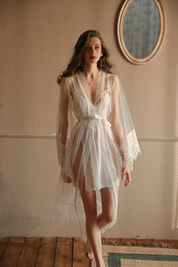 High-End Seduction Pajamas Sexy Underwear Lengthened Lace Nightgown Transparent Emotion Suit
