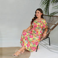 Plus Size Western off Neck Dress Elegant Floral Midi Dress Tight Waist Dress