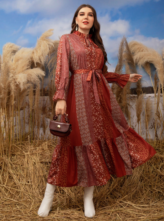 Plus Size Elegant Color Matching Women Dress