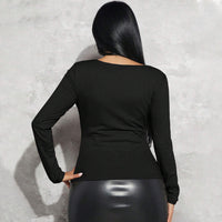 Plus Size Women Clothing Simple Square Neck T Shirt Autumn Winter Slim Fit Slimming Bottoming Top