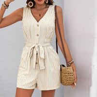 Summer Jumpsuit V neck Sleeveless Striped Romper