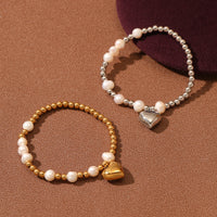 Pearl Heart Titanium Steel Bracelet Women Affordable Luxury All Match Beaded Stainless Steel Bracelet