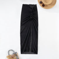 Solid Color Mesh Split Skirt Sexy Bikini Beach Cover Up Swimsuit