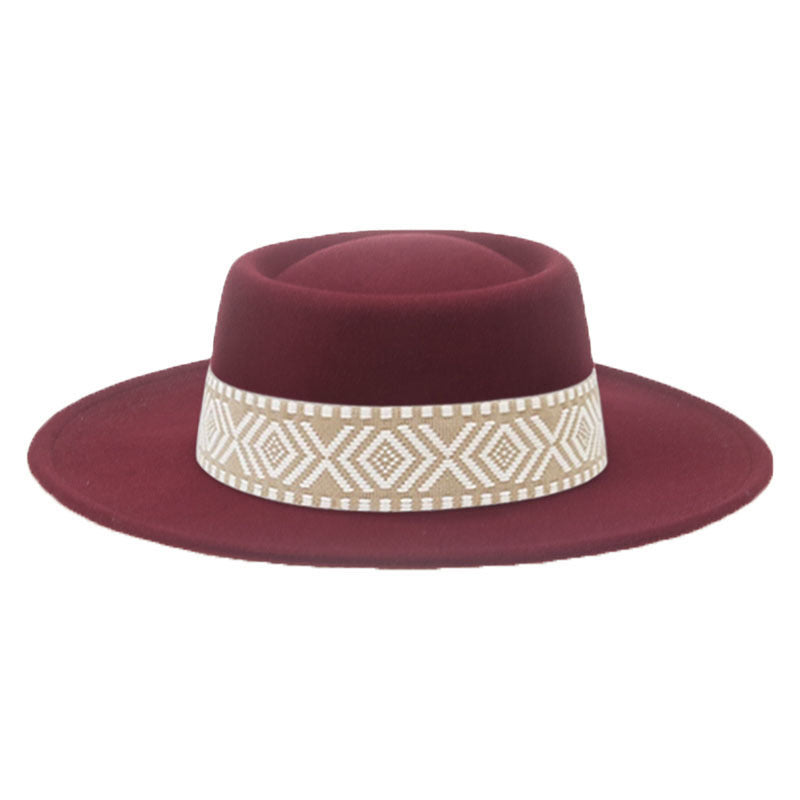 [Minimum order quantity is 2 pieces]Autumn Winter Dome Woolen Top Hat Big Brim Groove Pig Hat Retro Casual Flat Brim Monochrome Felt Cap
