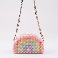 Mini Pearl Rainbow Earphone Chain Bag DIY Beaded Handmade Bag Stylish Textured Pearl Crossbody Pouch