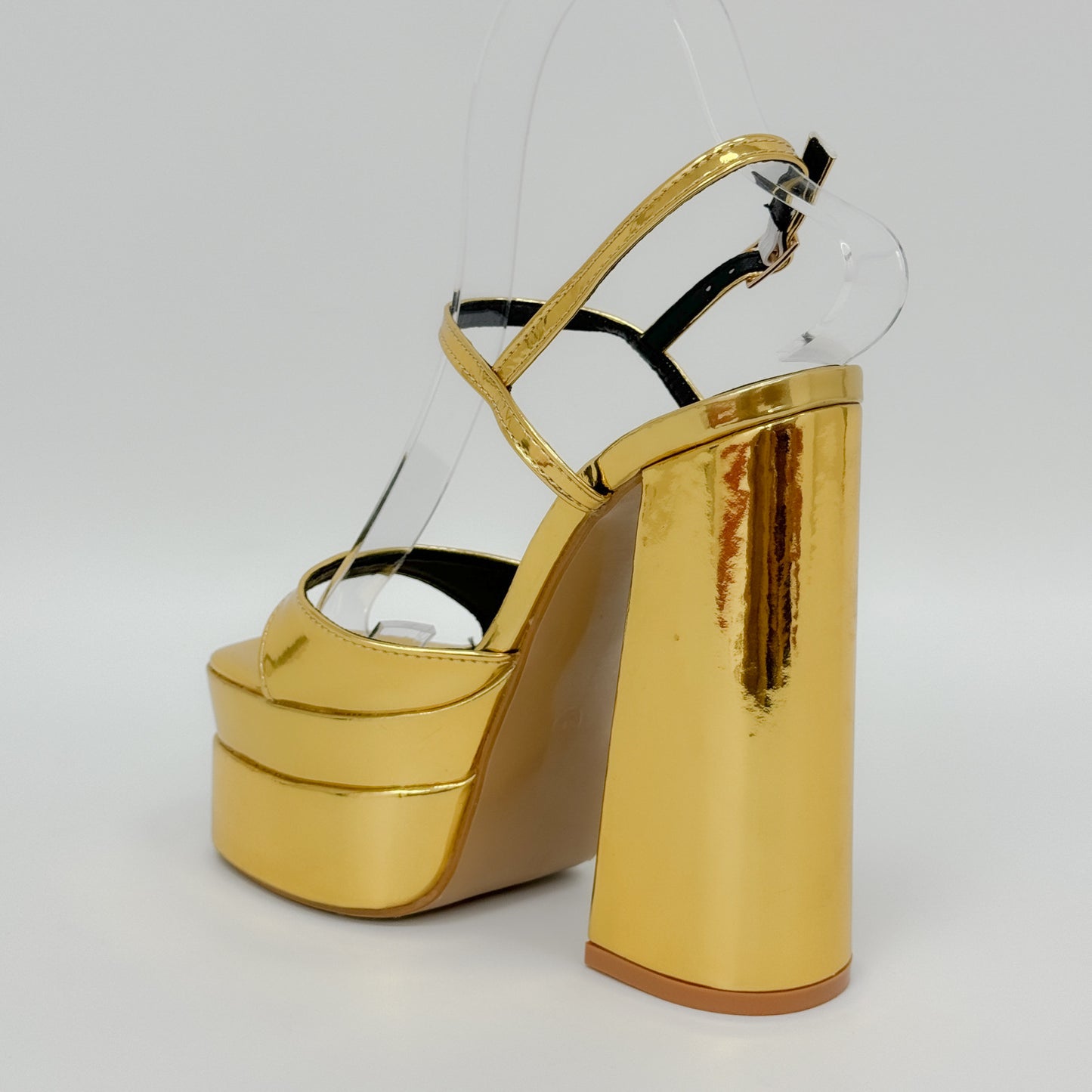 Thick High Heel Gold Silver One Word Waterproof Platform Square Toe Platform Women Size Shoes