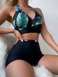 Swimsuit Women Split Boxer Solid Color Printing Bikini Stitching Bikini Swimsuit