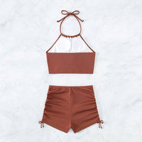 Solid Color Sling Split Swimsuit Women Boxer Sports Beach Bikini Swimsuit