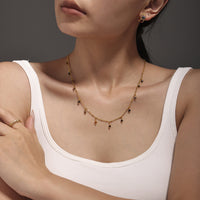 Mioli Natural Stone Handmade Small Bead Clavicle Ultra Fine Necklace Double Layer Twin Plated 18K Real Gold Color Retaining Necklace Women