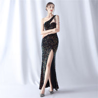 Handmade Beaded Velvet Bottom Sequin Dinner Annual Meeting Wedding Evening Dress
