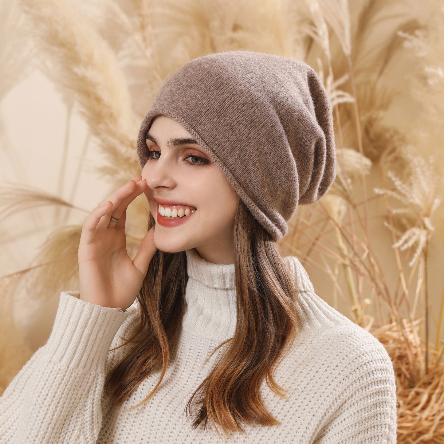 Autumn Winter Hat Ladies Warm Ear Protection Big Head Circumference Beanie Hat Knitted Wool Sleeve Cap
