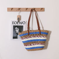 Hollow Out Cutout Straw Bag Vintage Stripe Portable Straw Bag Woven Bag Seaside Vacation Beach Bag Shoulder Bag