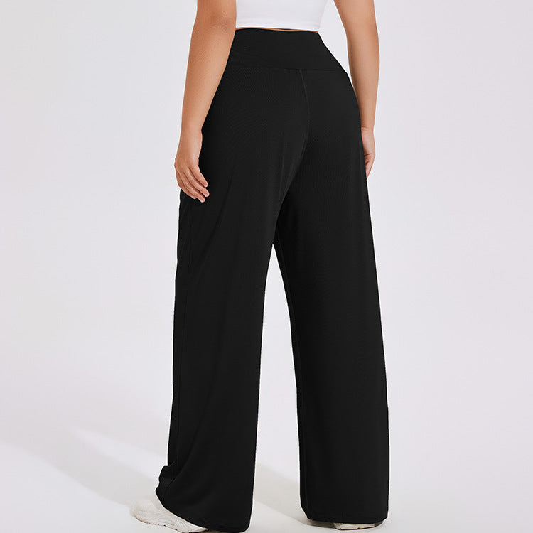 Plus Size Pocket High Waist Hip Lifting Yoga Trousers Outdoor Wide Leg Fitness Pants Nude Slimming Sports Flared Pants