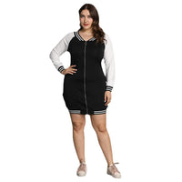 Plus Size Autumn Women Long Sleeve Color Zipper Dress Mid-Length