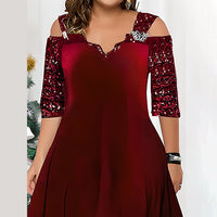 plus Size Solid Color Sequin Large Swing Dress Autumn Clothes plus Size Women Clothes Maxi Dress