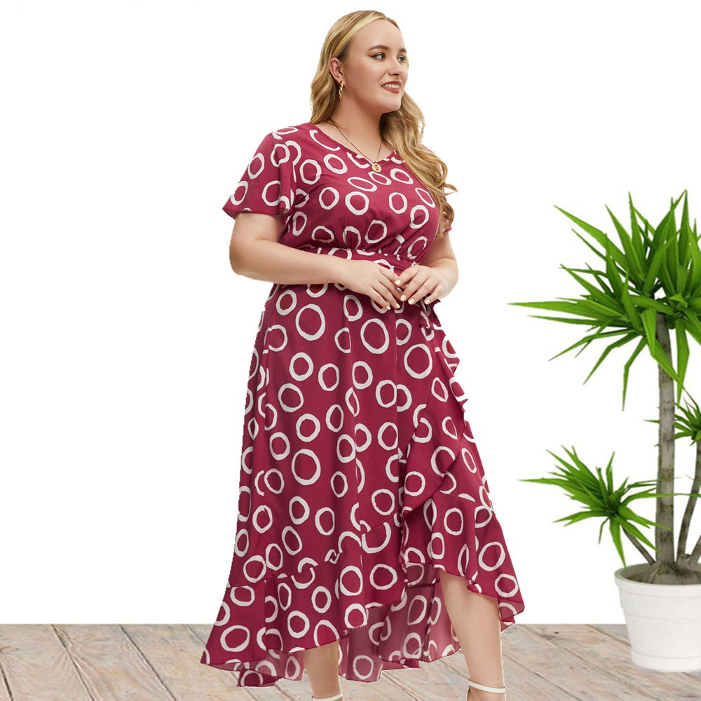 Plus Size Women Clothing Summer Short Sleeve Dress Maxi Dress