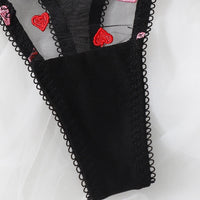 Pink Love Embroidered Transparent Black Mesh Sexy Suit