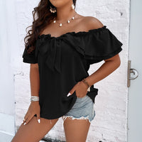 Plus Size Women All Match Office T shirt Spring Summer One Neck Bow Top