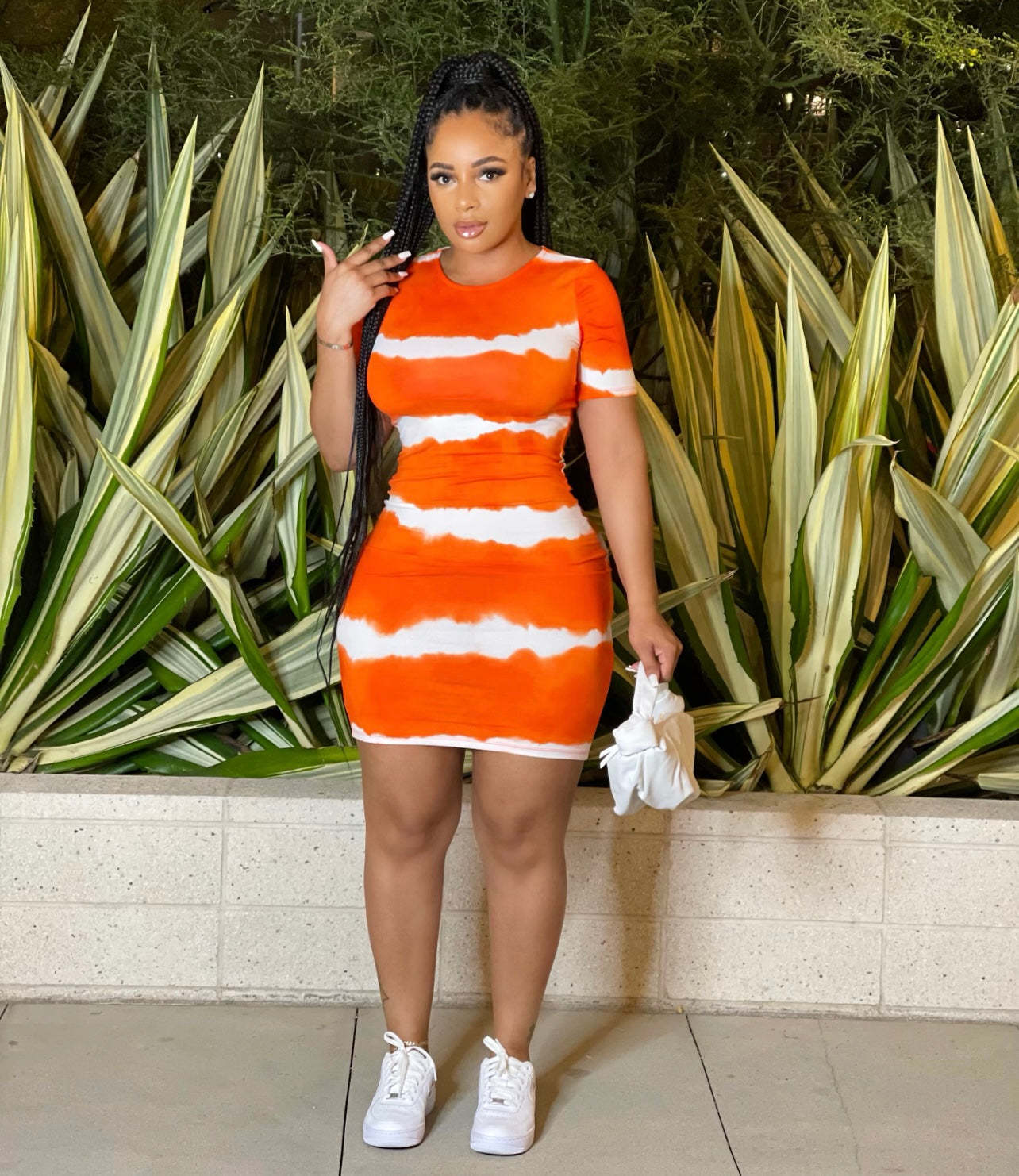 Plus Size Women Clothing Internet Celebrity Type Classic Tie Dye Printed Sheath Dress