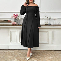Plus Size Women Elegant Intellectual Dress Autumn Winter Boat Collar Adult Lady like Woman Elegant Midi Dress