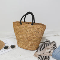 Large Capacity Straw Bag All Match Simple Portable Natural Grass Hand Woven Bag Women Vacation Beach Bag