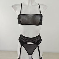 Sexy Translucent Solid Color Mesh Three Bikini Sexy Lingerie Set