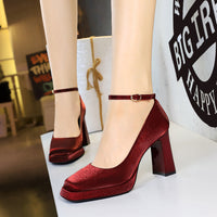 Cocktail High Heels Wedding Shoes Thick Heel Super High Heel Waterproof Platform Satin Ankle Strap Shoes
